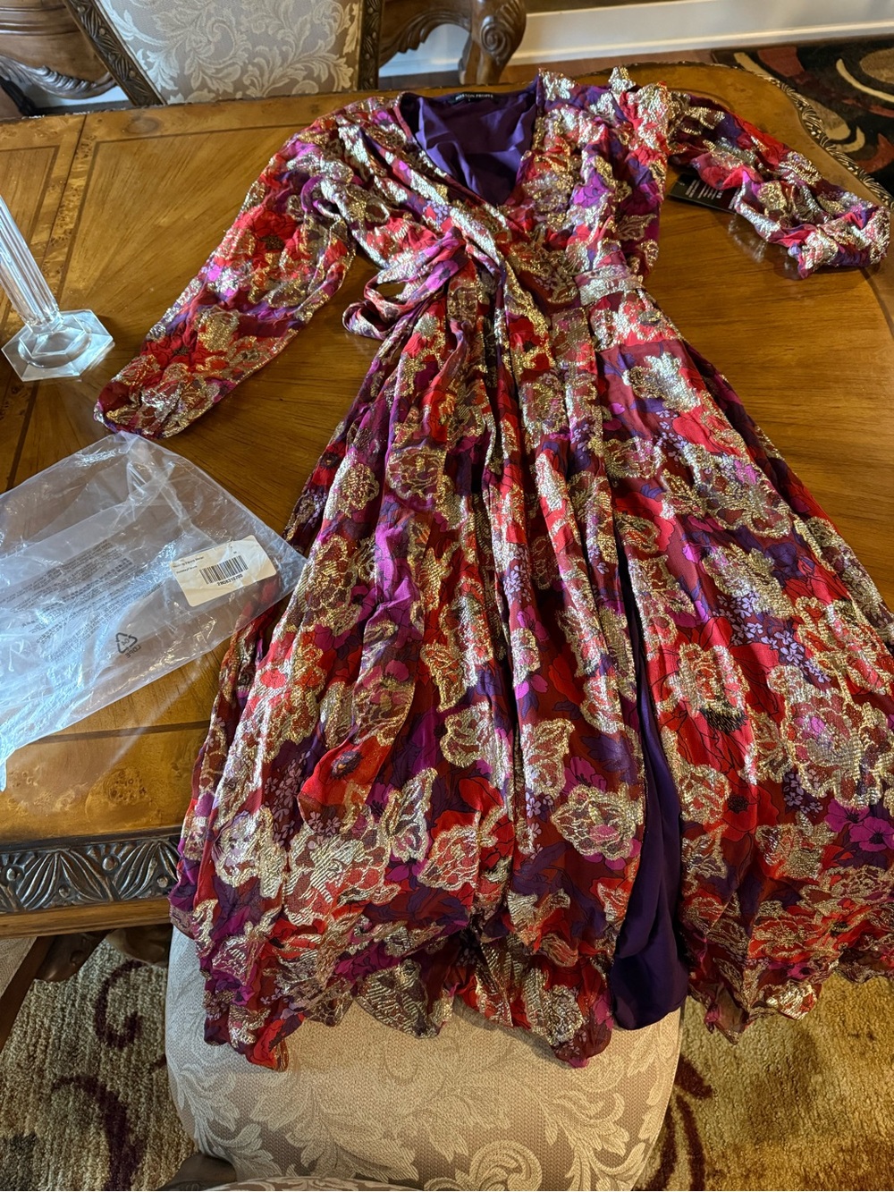 Boston Proper Metal Floral Wrap Dress in Purple and Red in Medium